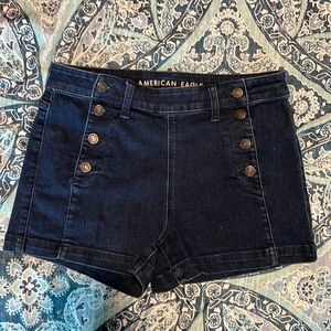 Size 10/12 American Eagle dark blue denim shorts with button detail!!